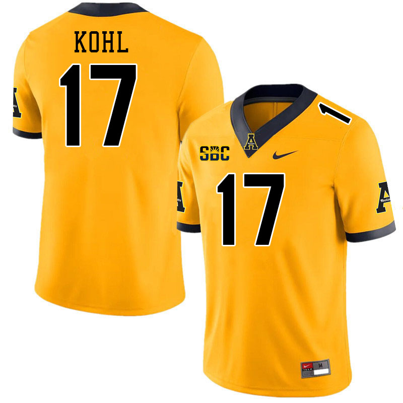 Appalachian State Mountaineers #17 JJ Kohl College Football Jerseys-Gold